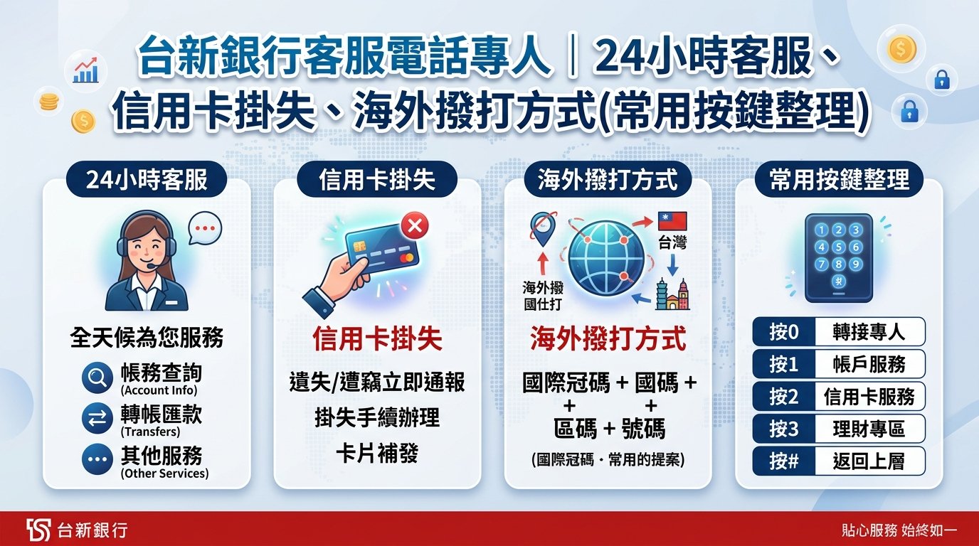 台新銀行客服電話專人｜24小時客服、信用卡掛失、海外撥打方式